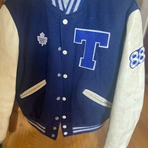Custom Toronto Maple Leafs Blue and White Varsity Jacket